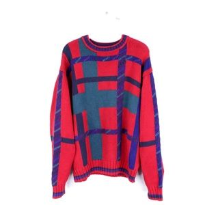 90s Streetwear Mens Medium Geometric Sweater Red